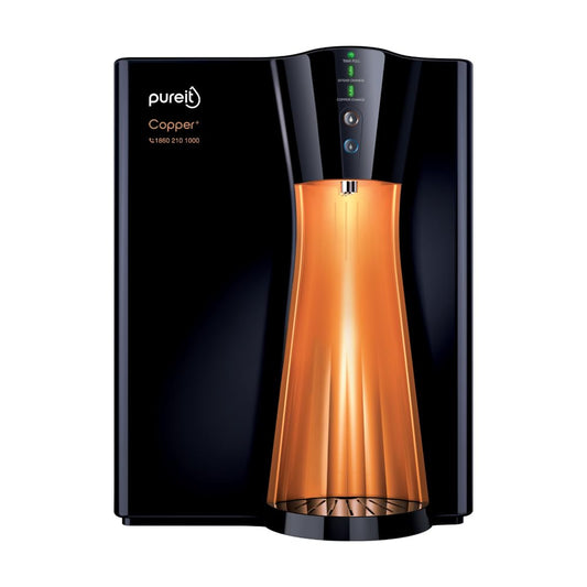 AquaPure RO+UV+MF+Copper+Mineral | 7-Stage Purification | 8L Storage | Works with Borewell, Tanker & Municipal Water | Wall Mount & Table Top | Black & Copper Finish