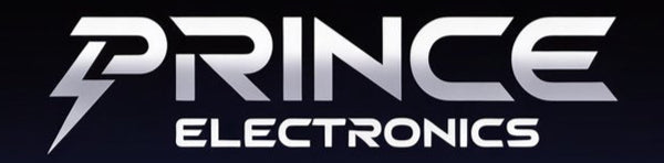 Prince Electronics logo on a dark background with circuit design